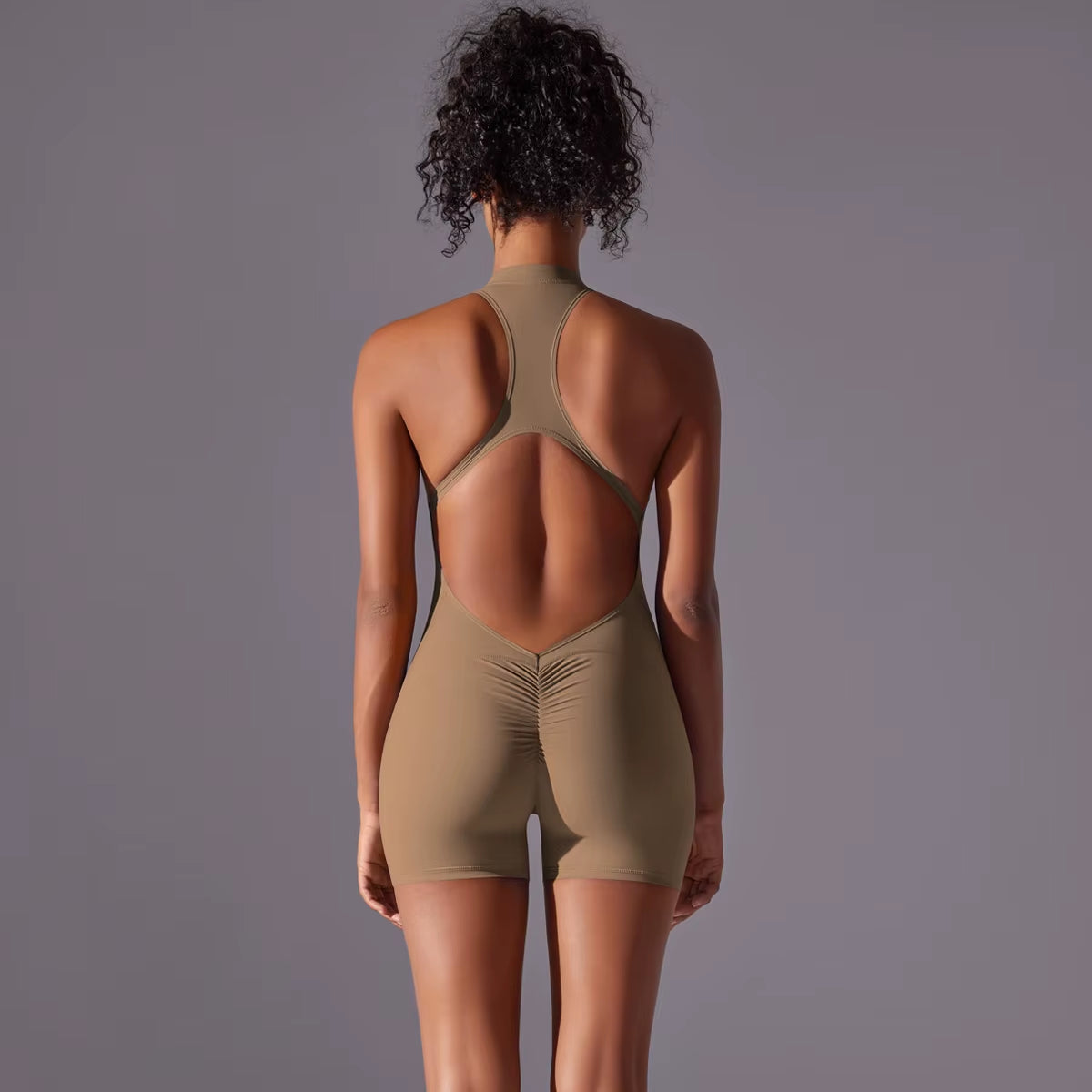 Half Zipper Women Bodysuits Gym Push up Workout Clothes Backless Scrunch Fitness Sports Yoga Bodysuit Sleeveles Fitness Jumpsuit